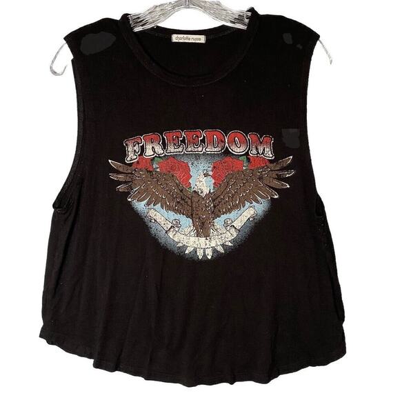 Charlotte Russe Tank Top Women Small Y2K Black Eagle Vintage July Fourth Shirt - Picture 1 of 14